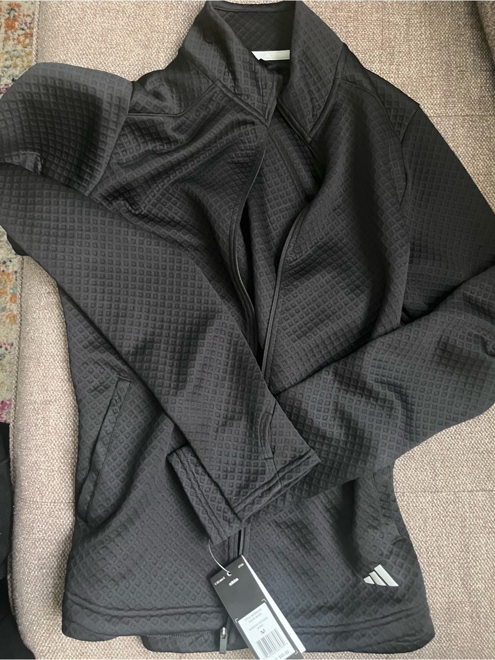 Adidas Women’s Black Full-Zip Quilted Jacket textured golf new medium M light - Picture 5 of 5